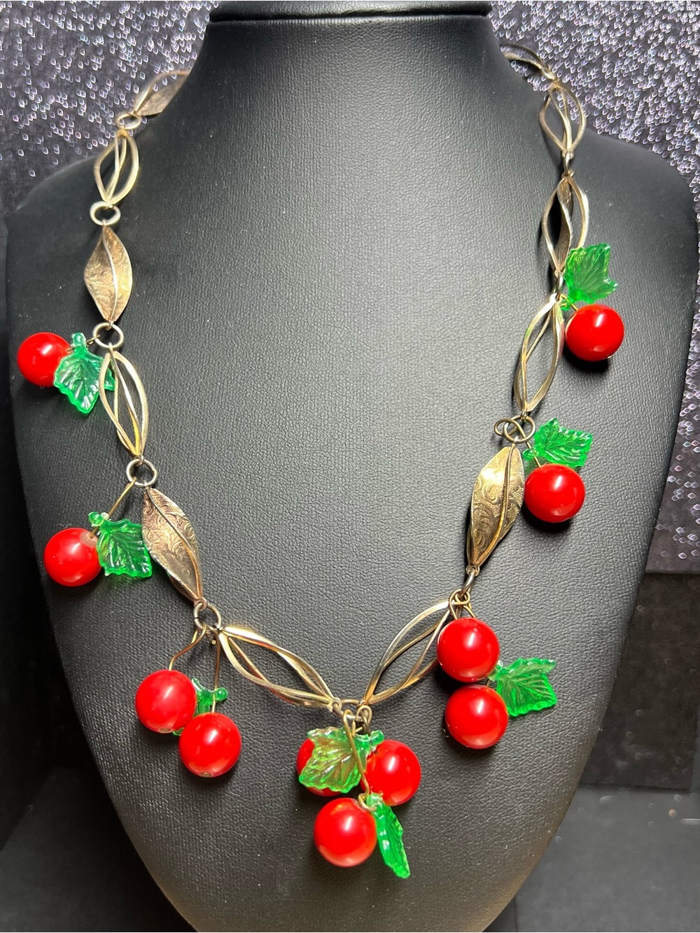 Antique Bakelite Cherry Necklace